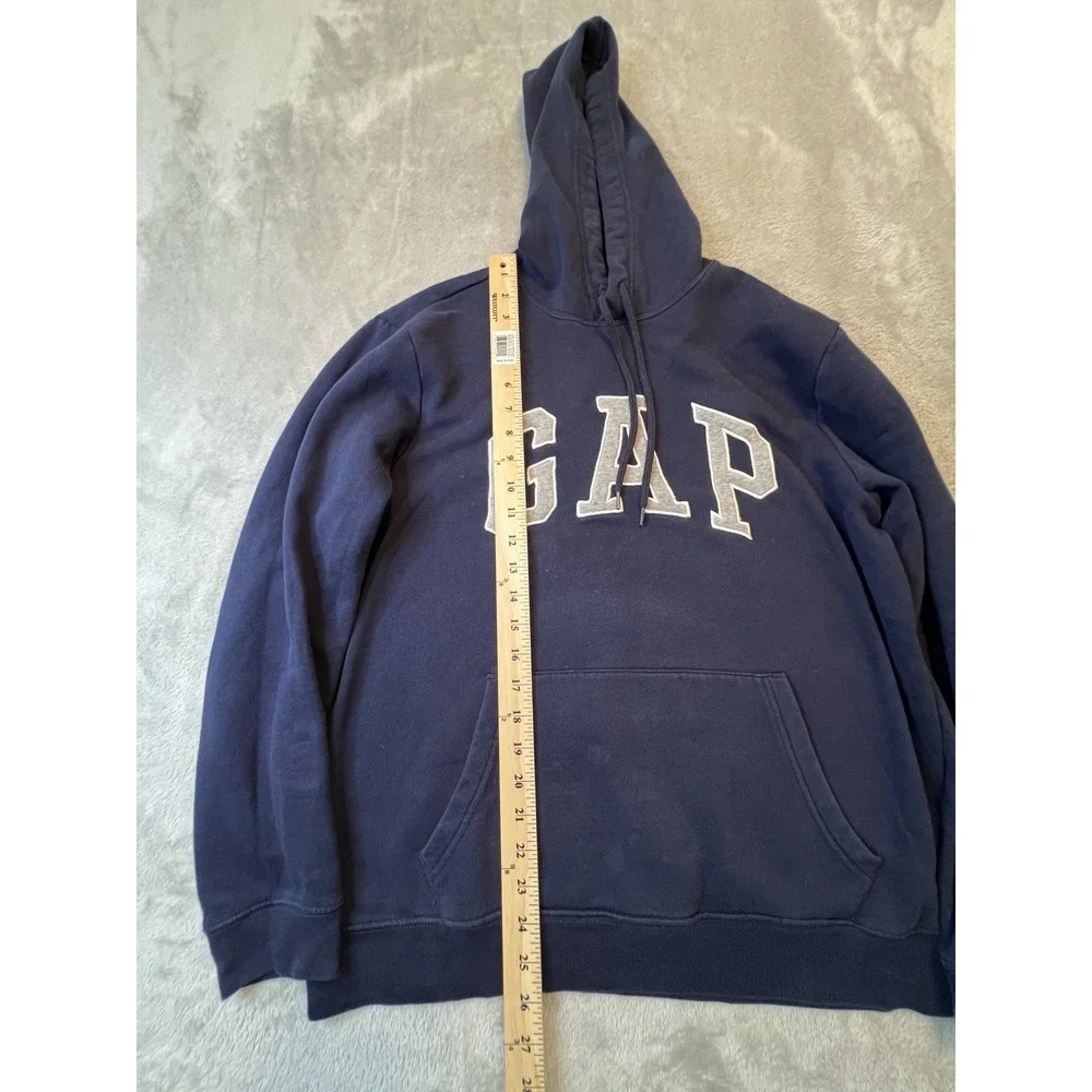 Gap Womens Sweatshirt Size M Navy Blue Logo Graphic Fleece Hoodie